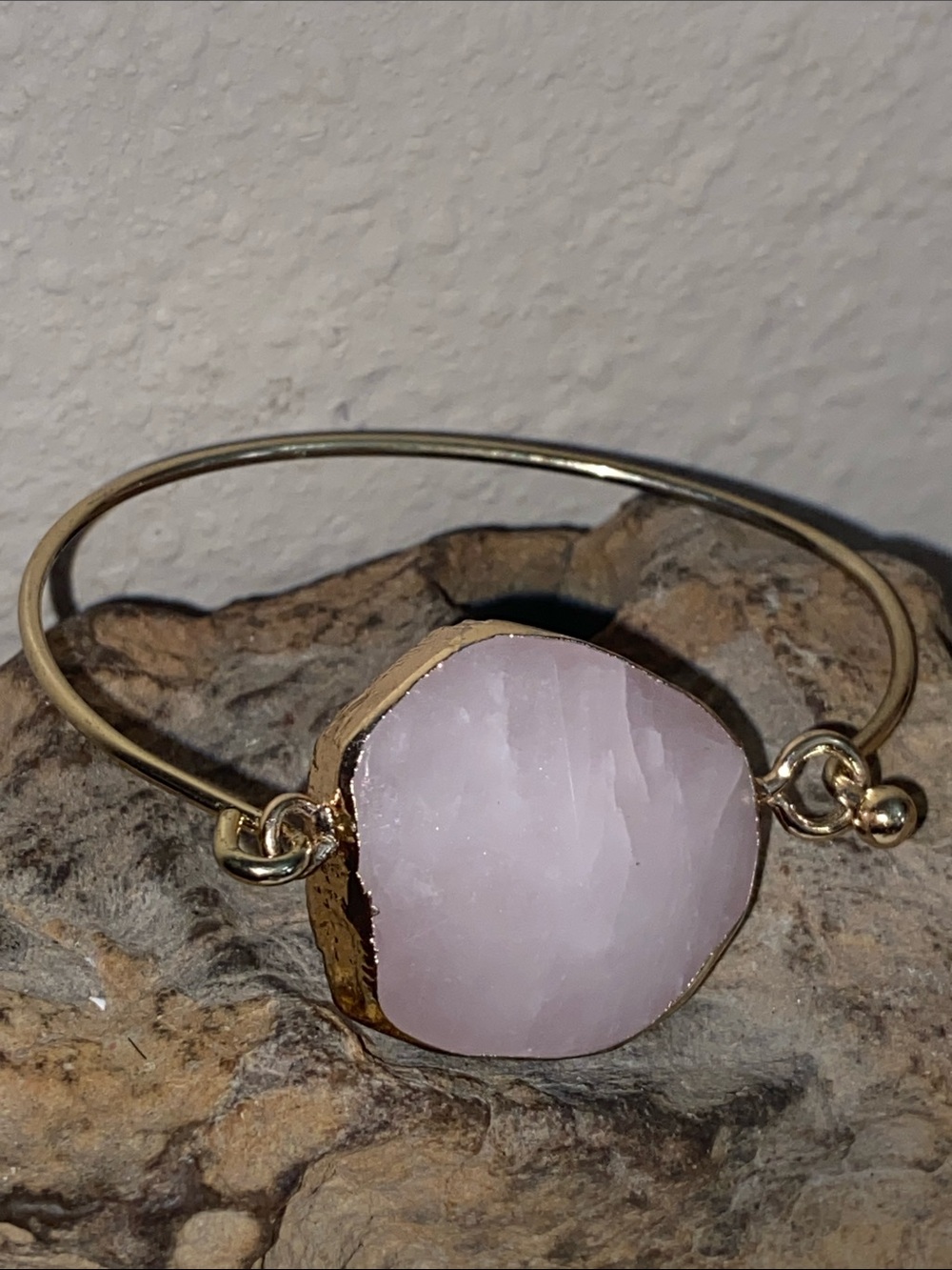 Vintage 90s Raw Pink Rose Quartz Pendant Bracelet